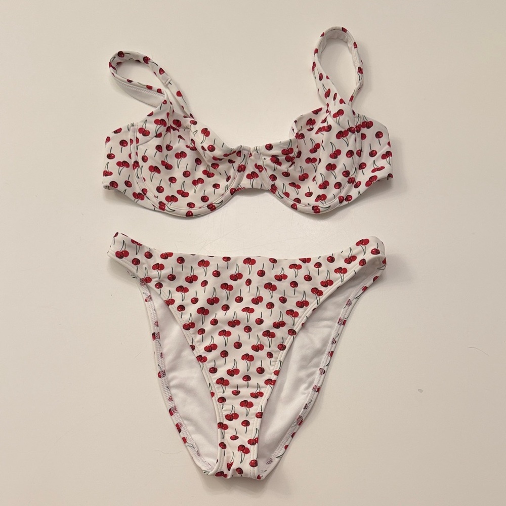 Abercrombie Cherry Print Two-Piece Bikini - White & Red